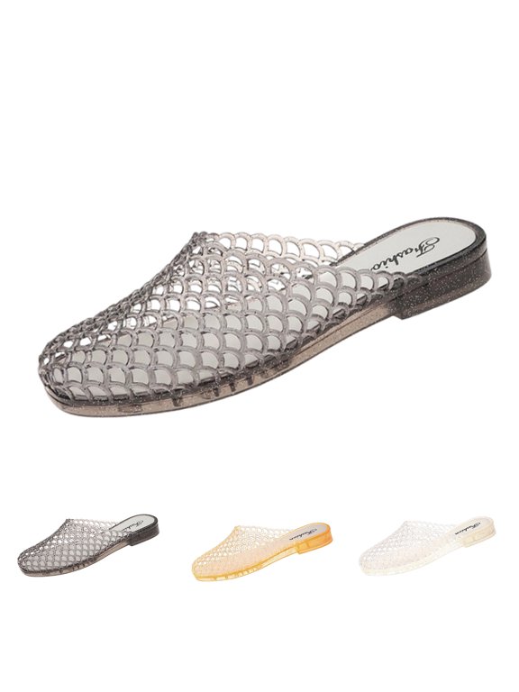 Women's Clear Jelly Mesh Slides Sandals Casual Comfortable Closed Round Toe Slip On Transparent Low Heel Mules for Summer Daily Vacation Anti-Slip Beach Jellies Slippers 41