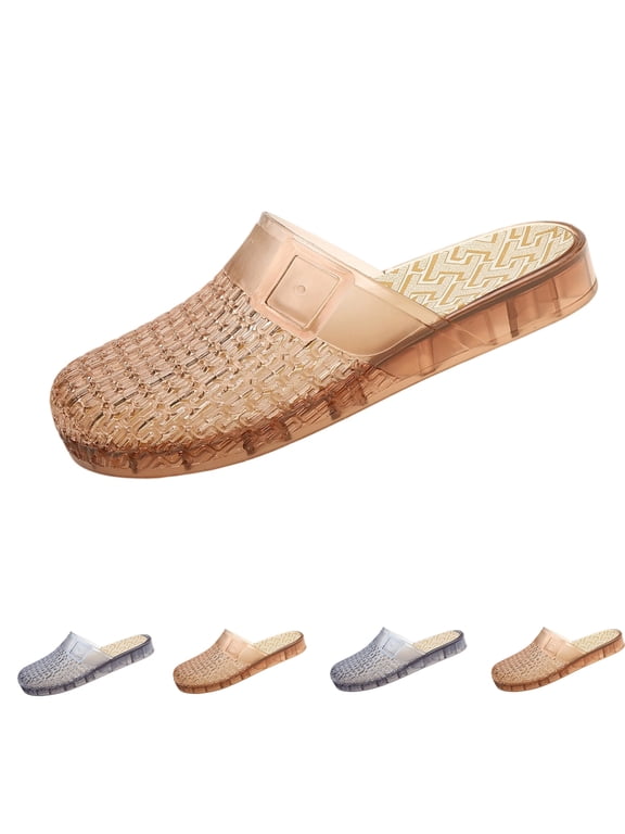 Women's Clear Jelly Mules Pointed Toe Chunky Low Heel Sandals, Glitter Transparent Slip On Slides, Hollow Out Breathable Summer Dress Shoes for Party, Wedding, Vacation, 41
