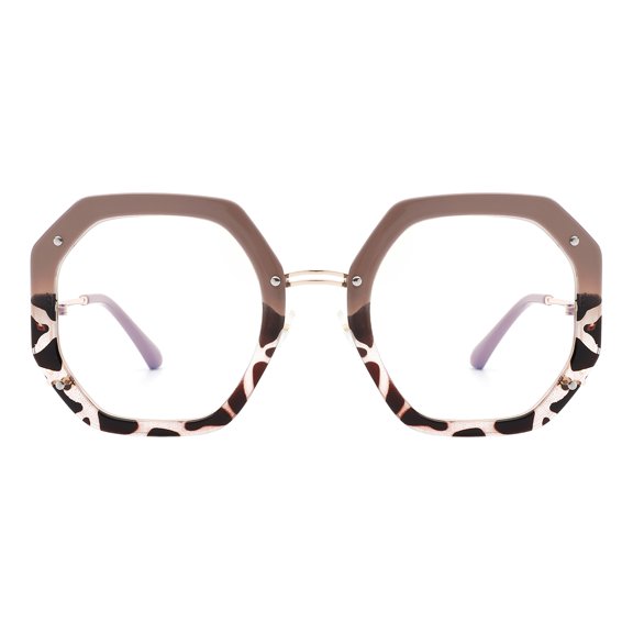 Women's Clear Lens Glasses Oversized Octagon Shape Blue Light Filter Beige Tort