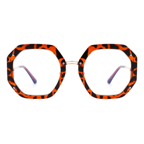 Women's Clear Lens Glasses Oversized Octagon Shape Blue Light Filter Tortoise