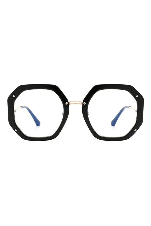 Women's Clear Lens Glasses Oversized Octagon Shape UV Blue Light Filter Black