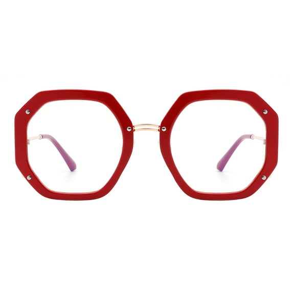 Women's Clear Lens Glasses Oversized Octagon Shape UV Blue Light Filter Red