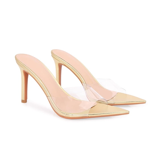 Women's Clear Pointed Open Toe Stiletto Heel Slide Sandals – Fashion Slip On Transparent Strap High Heels Mules for Party Wedding Prom