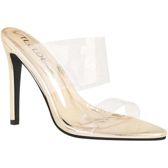 Women's Clear Pointed Toe Sandals Stiletto Heels Transparent Strap High Heels Slip On Clear Heel