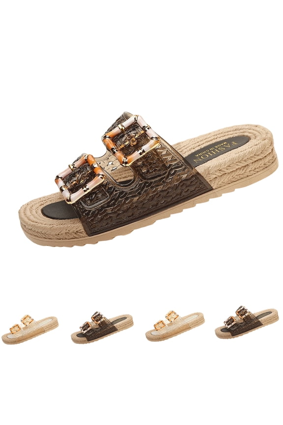 Women’s Clear Strap Buckle Slide Sandals, Comfortable Non-Slip Espadrille Platform Slippers for All-Day Wear, 36