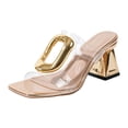 thumbnail image 1 of Women's Clear Strap Heeled Sandals Square Open Toe Mule Block Heel Wide Width Slides Slip On Backless Party Shoes, 1 of 7