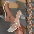 thumbnail image 1 of Women's Clear Strap Square Toe Heeled Mules, Transparent Crystal Heel Dress Sandals, Plus Size Comfortable High Heel Shoes for Summer Wear, 1 of 10