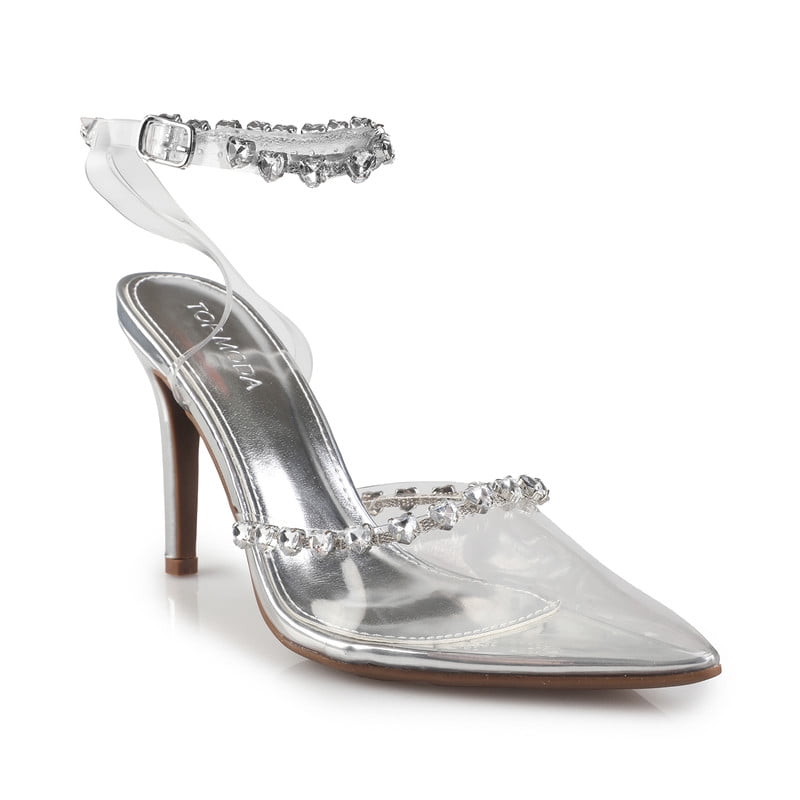 Women's Clear and Glamour PVC Rhinestones Dress Evening Heeled Sandals
