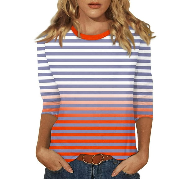 Women's Tops Womens Tops for Summer Women's Fashion Printed T-shirt 3/4 Sleeve Blouse Round Neck Casual Tops