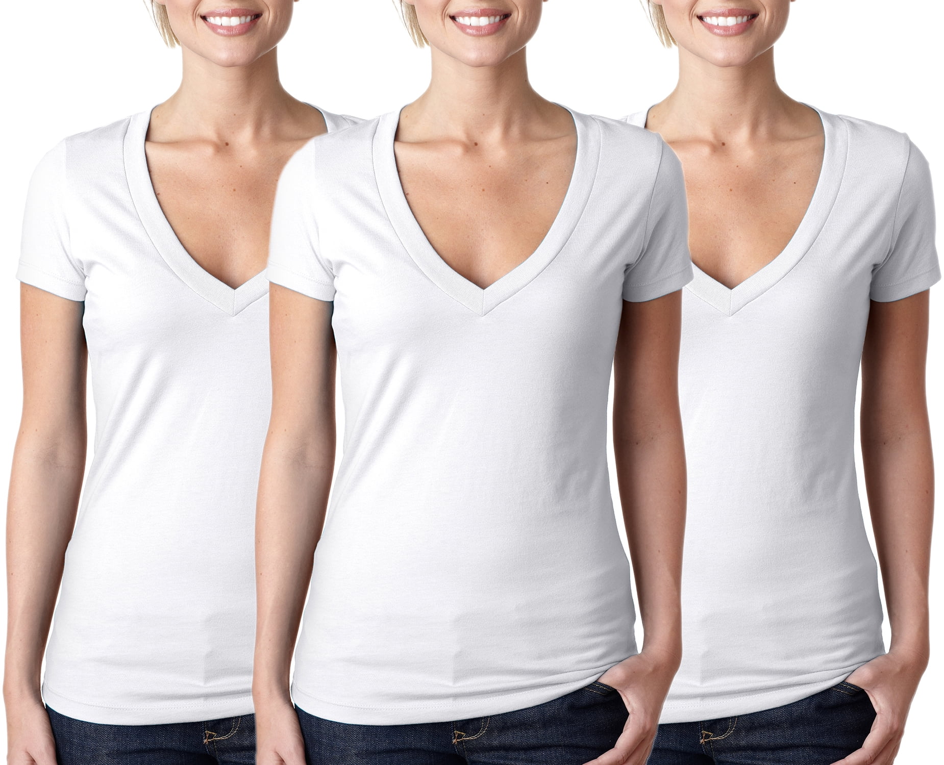 Women's Clementine Deep V Neck T-Shirt (Pack of 3)