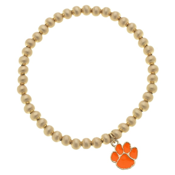 Women' CANVAS Style Clemson Tigers Enamel Logo Ball Bead Stretch Bracelet