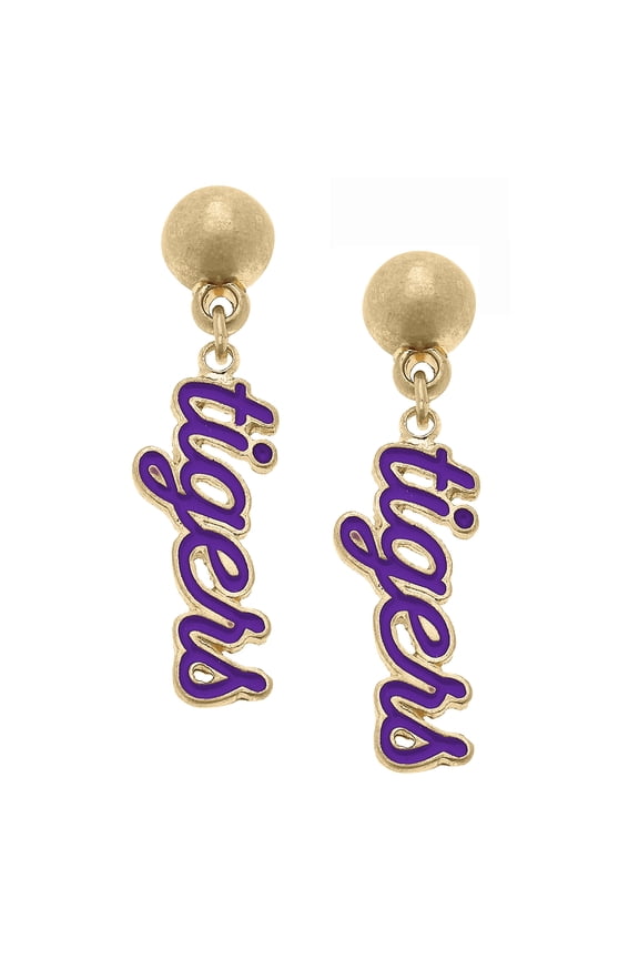 Women' CANVAS Style Clemson Tigers Enamel Script Drop Earring