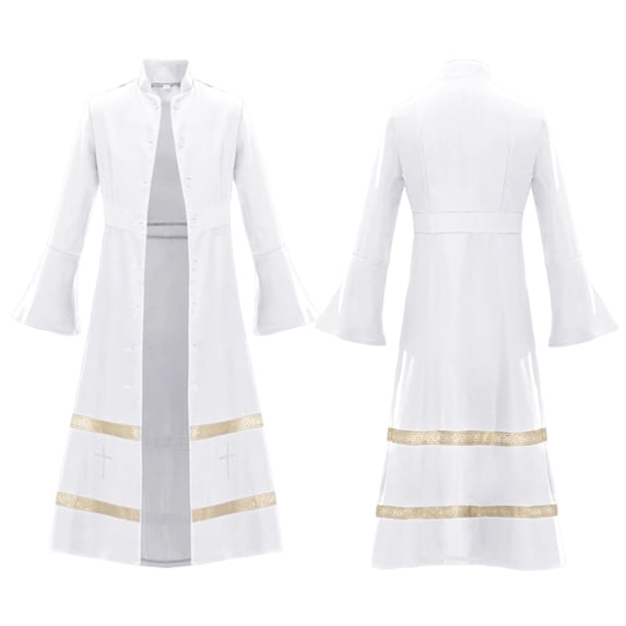 Women's Clergy Robes Dress Church Robe Long Sleeves Medieval Pastor Preaching Choir Robe Halloween Cosplay Outfits Costume White XL