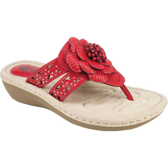 Women's Cliffs by White Mountain Cynthia Thong Sandal Berry Red Smooth Polyurethane 10 M