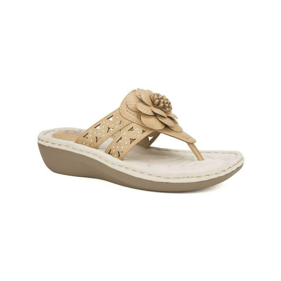 Cliffs by White Mountain Womens Cynthia Faux Leather Thong Wedge Sandals