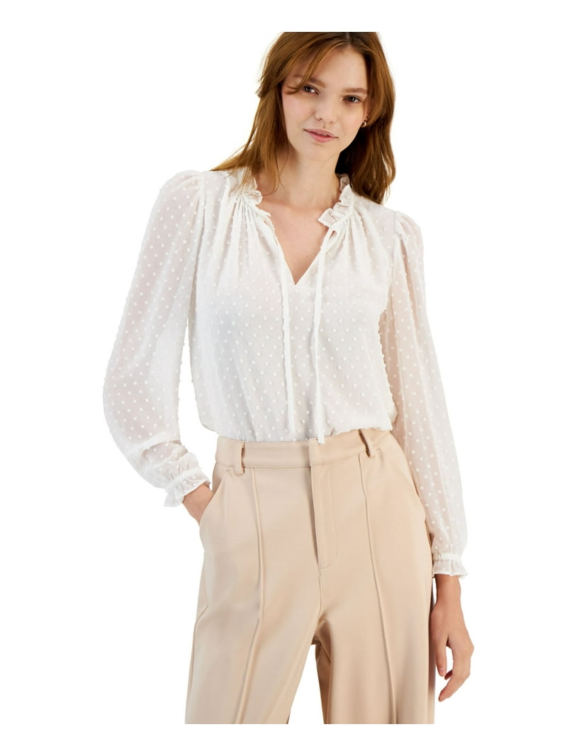 Women's Clip-Dot Ruffle Top Blanc XS - Walmart.com