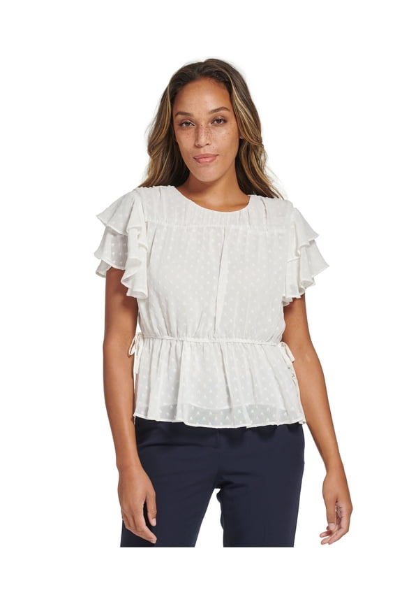 Women's Clip-Dot Ruffled Blouse Ivory M