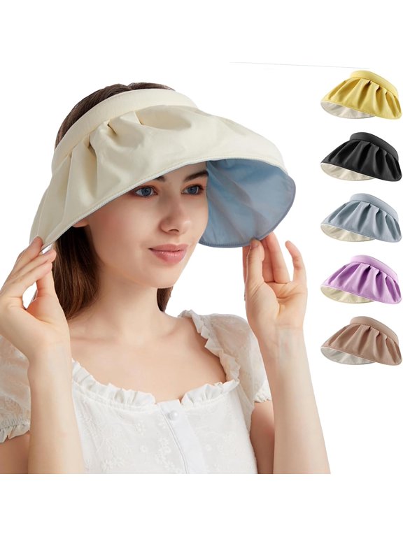 Women's Clip-On Foldable Wide Brim Golf Visor, Roll-Up Headband Sun Hat with UPF 50+ Protection, 2-in-1 Summer Outdoor Headwear
