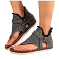 thumbnail image 1 of Women's Clip Toe Flat Sandals Breathable Denim Flip Flops Buckle Studded Open Toe Summer Low Platform Dressy Shoes Gray Size 7, 1 of 6