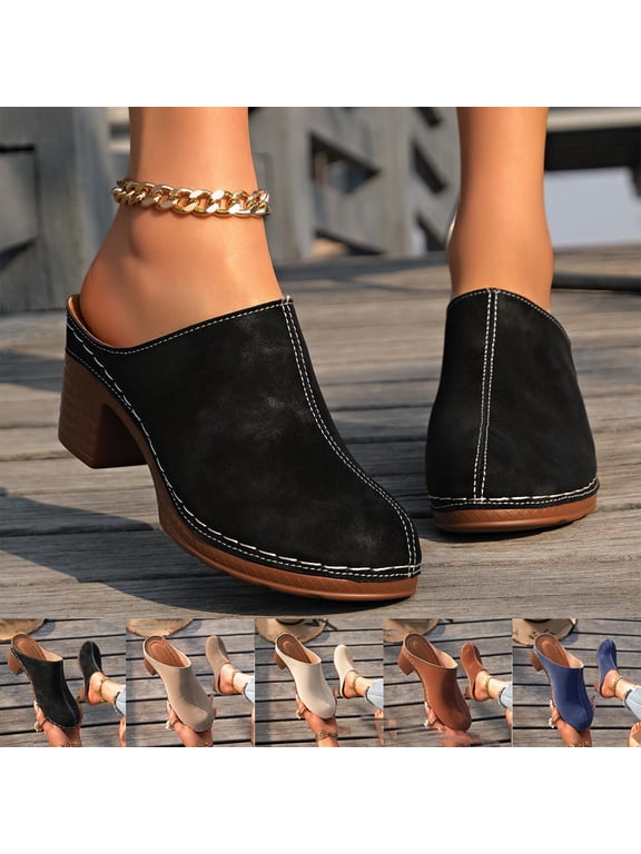 Women's Closed Toe Block Heel Mules Chunky Heel Clogs for Women Casual Thick Sole Slip On Shoes Spring Summer Comfortable