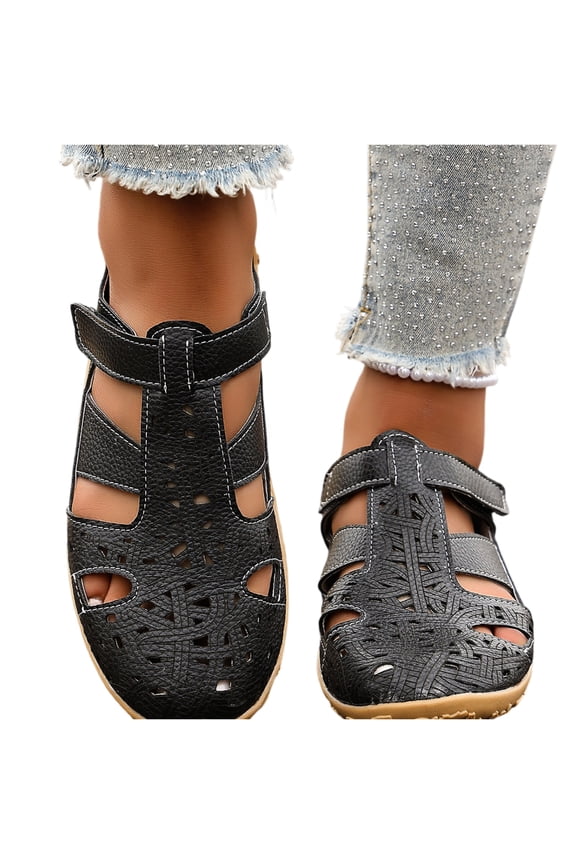 Women's Closed Toe Casual Boho Leather Sandals,Comfort Cutout Adjustable Ankle Strap Orthopedic Beach Fisherman Shoes, 37