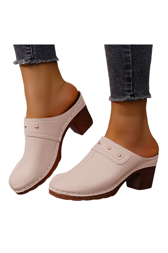 Women's Closed Toe Chunky Heel Clogs Comfortable Elegant Platform Wedge Sandal Wide Toe Box Non Slip Dress Shoes