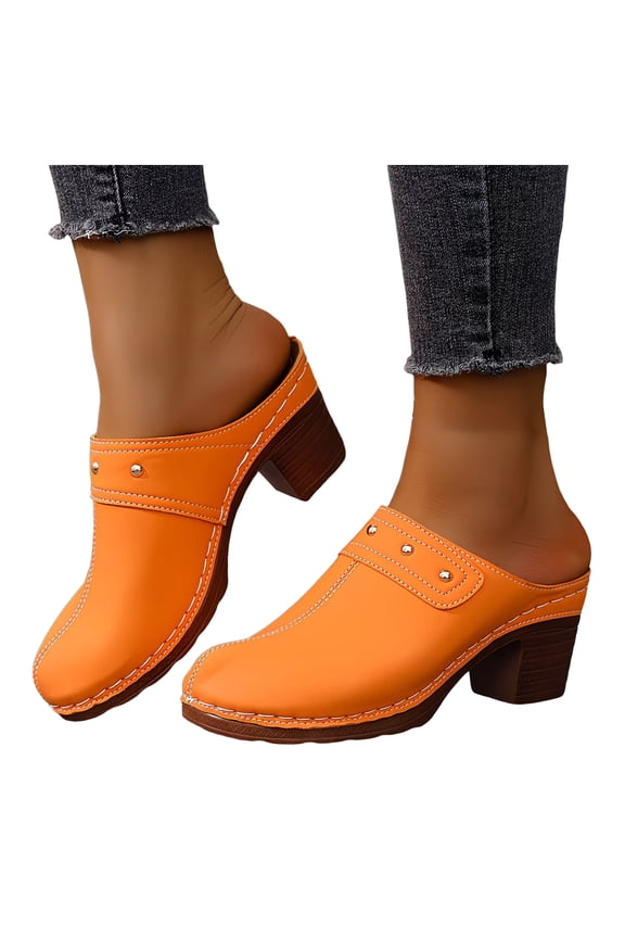 Women's Closed Toe Chunky Heel Clogs Comfortable Elegant Platform Wedge Sandal Wide Toe Box Non Slip Dress Shoes