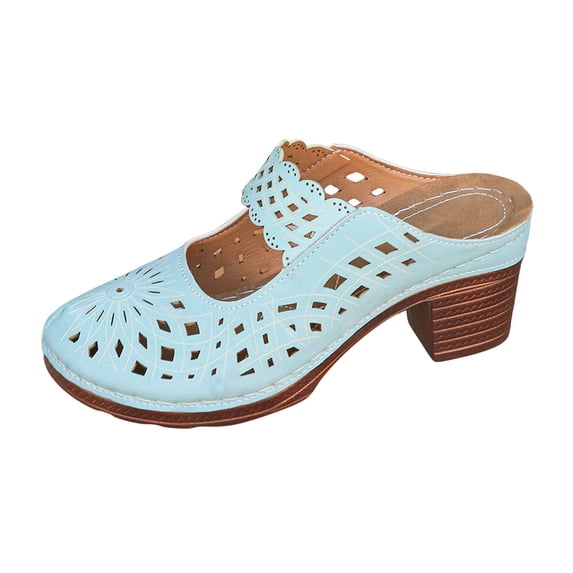 Women's Closed Toe Heel Sandals On Block Heel Walking Slides Shoes Mules for Women Dressy Summer Casual Hollow Out Comfort Slippers Outdoor Platform Slide Wedge Sandals