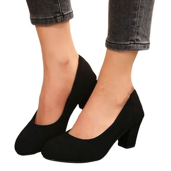 Women's Closed Toe Heel Suede Pumps Shoes Low Block Heel Round Toe Classic Office Casual Wedding Dress Shoes Black Size 8.5