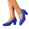 thumbnail image 1 of Women's Closed Toe Heel Suede Pumps Shoes Low Block Heel Round Toe Classic Office Casual Wedding Dress Shoes Blue Size 7, 1 of 7