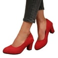 thumbnail image 1 of Women's Closed Toe Heel Suede Pumps Shoes Low Block Heel Round Toe Classic Office Casual Wedding Dress Shoes Red Size 6, 1 of 5