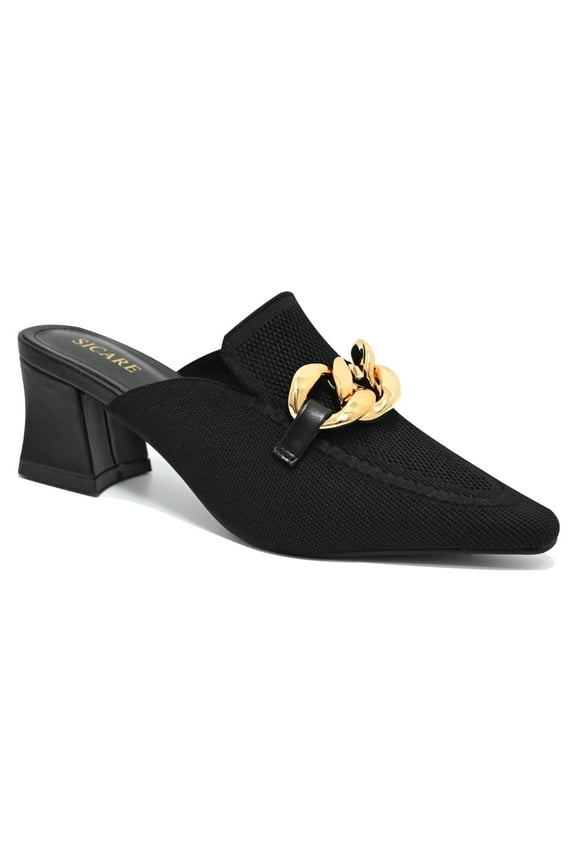 Women's Closed Toe Knit Mule Sandals Comfortable Slip-on Chunky Heels