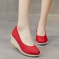 thumbnail image 1 of Women's Closed Toe Linen Espadrille Wedge Heel Shoes Casual Slip-On Footwear Red 37, 1 of 9