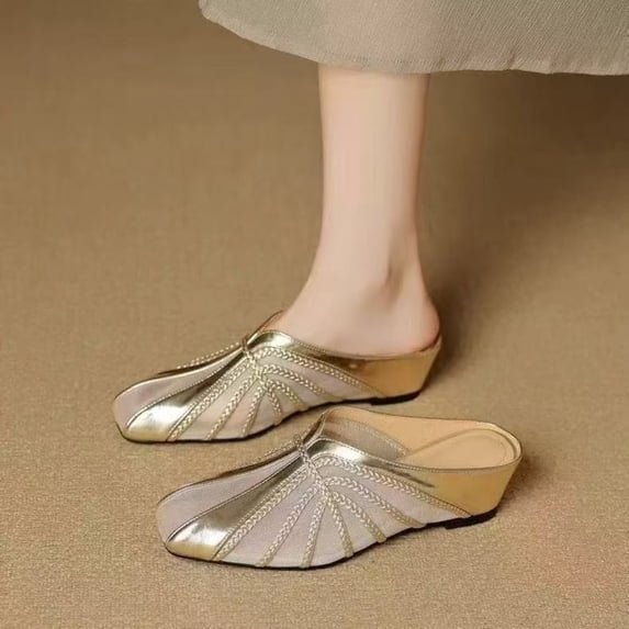 Women's Closed Toe Mule Flats, Breathable Mesh Slip On Casual Shoes with Low Wedge Heel