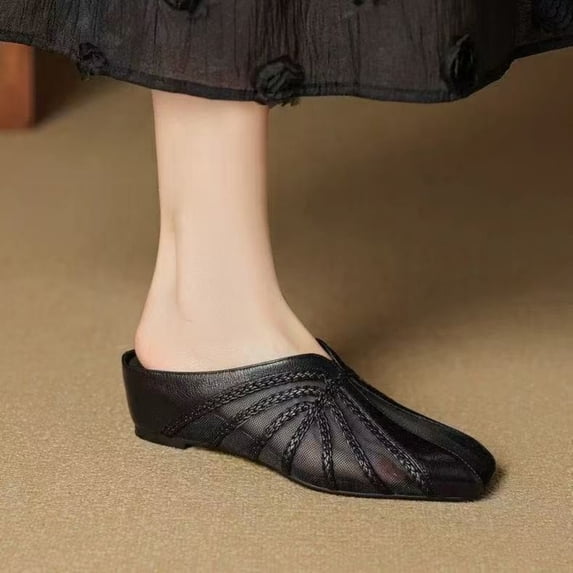 Women's Closed Toe Mule Flats, Breathable Mesh Slip On Casual Shoes with Low Wedge Heel