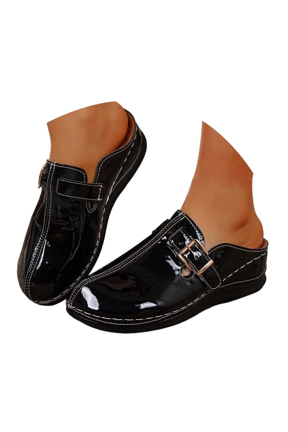 Women's Closed Toe Mules Clogs Wedge Heels Summer Dressy Platform Suede Slides Sandals Outdoor Slipper Walking Shoes Comfortable Adjustable Buckle Arch Support Non Casual Backless Slides Shoes