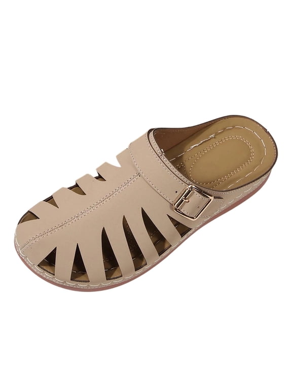 Women's Closed Toe Mules Slides Wedge Arch Support Orthopedic Slip on Sandals Summer Casual Slippers Comfortable Walking Shoes Khaki 6.5