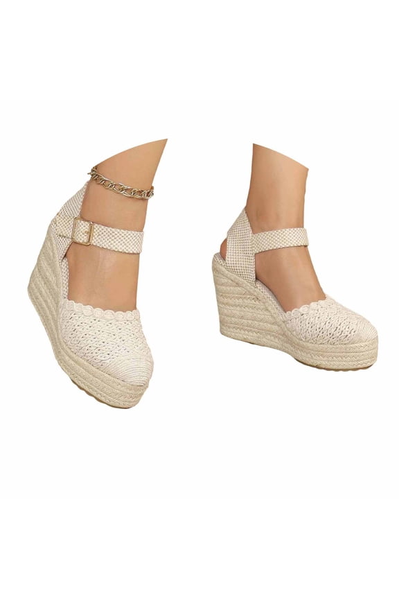 Women's Closed Toe Platform Sandals Summer Buckle Ankle Strap Espadrilles Wedge Sandals