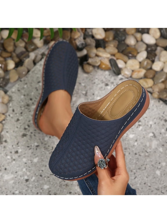 Women's Closed Toe Sandals Wedge Heels Arch Support Orthopedic Sandals Casual Solid Trendy Slip On Slippers Comfortable Thick-Soled Outdoor Beach Sandals