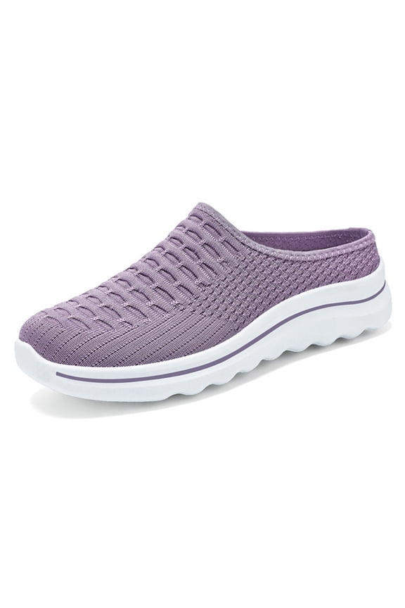 Women’s Closed-Toe Slip-On Mules – Breathable Flyknit Casual Shoes with Soft Lightweight Comfort Sole