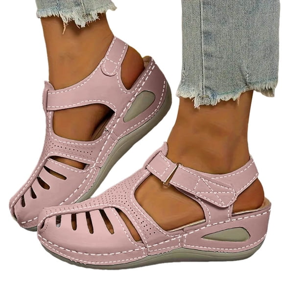 Women's Closed Toe Wedge Platform Sandals Vintage Casual Hollow Out Orthopedic Shoes Comfortable Bohemia Dress Shoes Pink Size 9