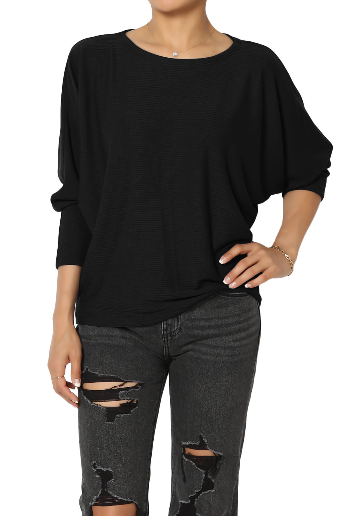 Plus Size Casual Dolman Sleeve Solid T-Shirt Top