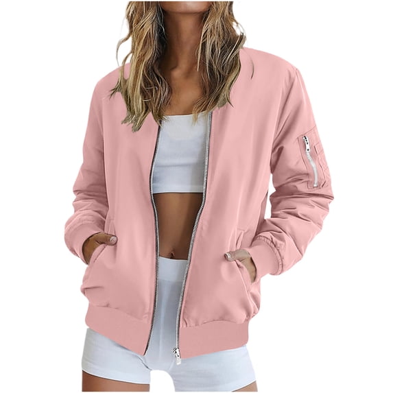 Women's Clothing Baeitkot Women's Fashion Solid Color Zippered Panel Ribbed Long Sleeve Jacket with Cuff Zip and Pocket Outerwear