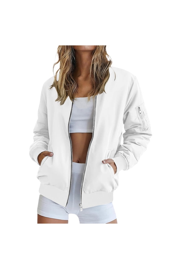 Women's Clothing Baeitkot Women's Fashion Solid Color Zippered Panel Ribbed Long Sleeve Jacket with Cuff Zip and Pocket Outerwear