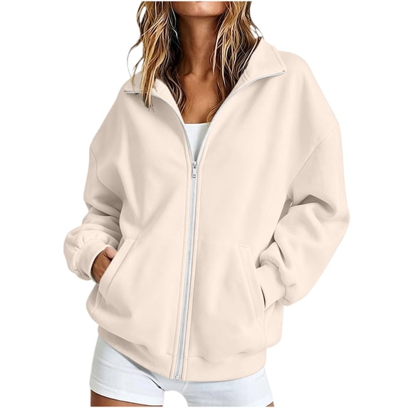 Zip Up Sweatshirt Women Baeitkot Collared Drop Shoulder Jacket with Front Pockets for Fall Casual Daily Wear