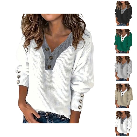 Women's Clothing Business Casual Pullover Knit Top Professional Office Wear Women's Pullover Sweater Soft Knit Casual Oversized Tunic Top Comfortable Loose Fit Long Sleeve V Neck Sweater