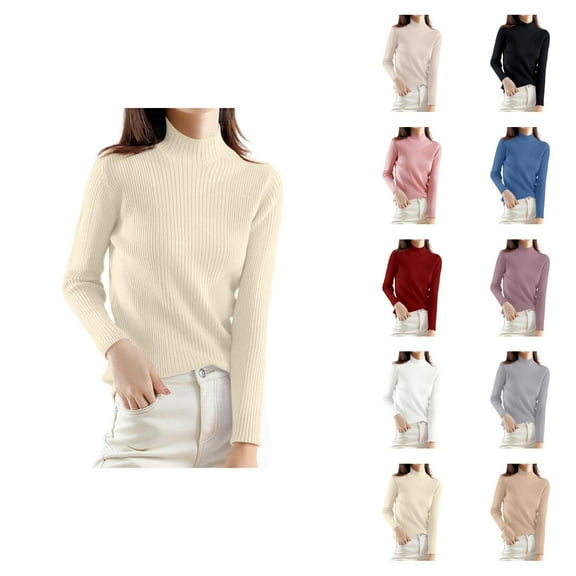 Women's Clothing Casual Hoodie Pullover Knit Sweaters Trendy Loungewear Style Elegant Turtleneck Sweater Long Sleeve Slim Fit Knit Pullover Soft Warm Winter Top For Casual Wear And Layering