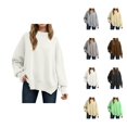 thumbnail image 1 of Women's Clothing Casual Hoodie Pullover Knit Sweaters Trendy Loungewear Style Oversized Sweater Long Sleeve Tunic Top Soft Comfortable Winter Fall Fashion Loose Fit Round Neck Split Hem, 1 of 5