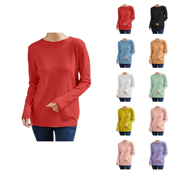 Women's Clothing Casual Long Sleeve Pullover Knit Sweaters Professional Office Sweater Loose Fit Ribbed Top Soft Comfortable Round Neck Basic Tunic Blouse For Fall Winter