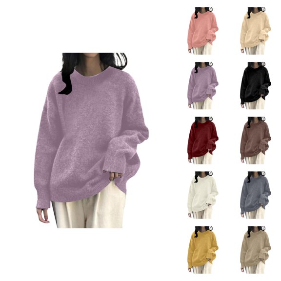 Women's Clothing Casual Oversized Pullover Knit Sweaters Cozy Winter Minimalist Outfit Petite Friendly Oversized Knit Pullover – Soft Slouchy Fall/Winter Sweater
